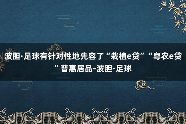 波胆·足球有针对性地先容了“栽植e贷”“粤农e贷”普惠居品-波胆·足球